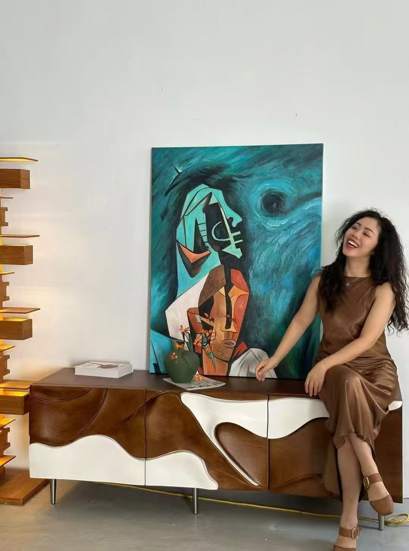 Luxury Two-Tone Wave Design TV Cabinet