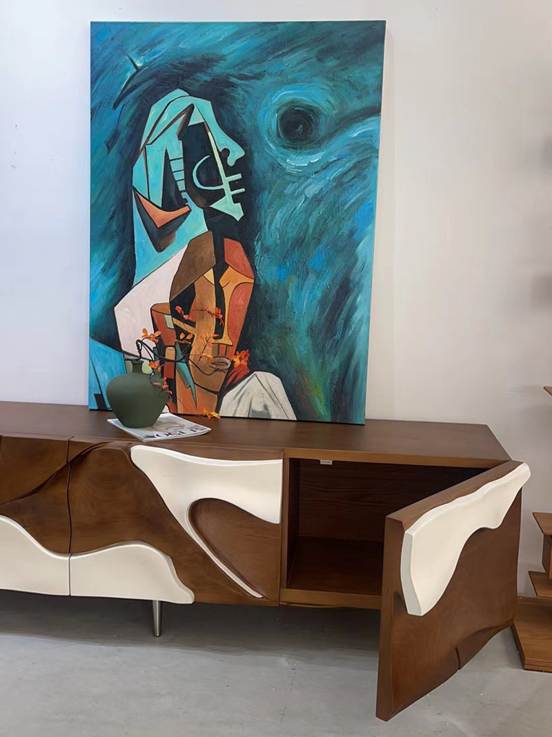 Luxury Two-Tone Wave Design TV Cabinet