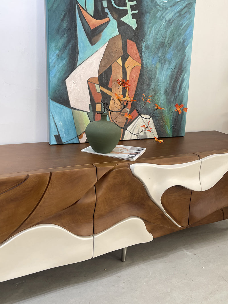 Luxury Two-Tone Wave Design TV Cabinet