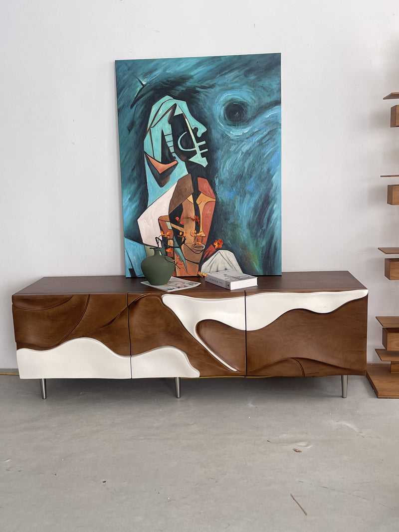 Luxury Two-Tone Wave Design TV Cabinet