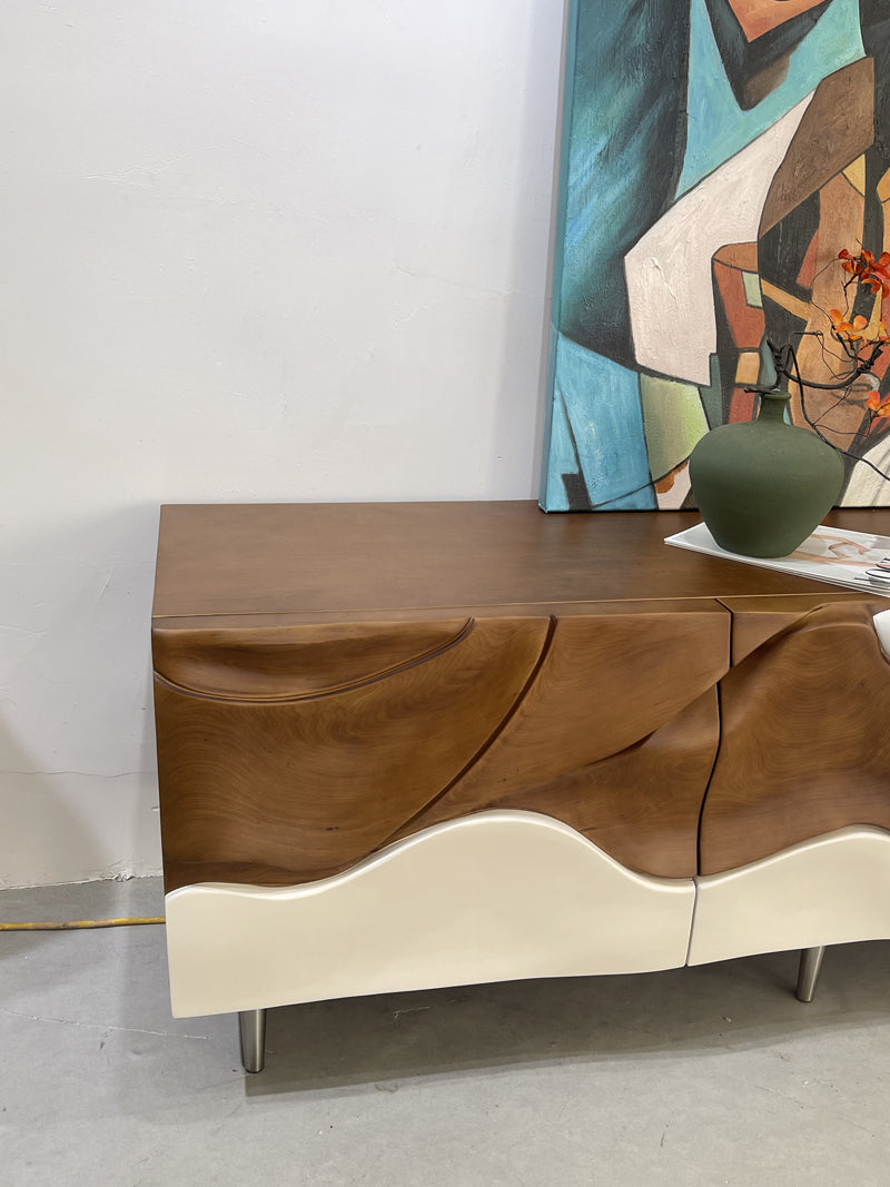 Luxury Two-Tone Wave Design TV Cabinet