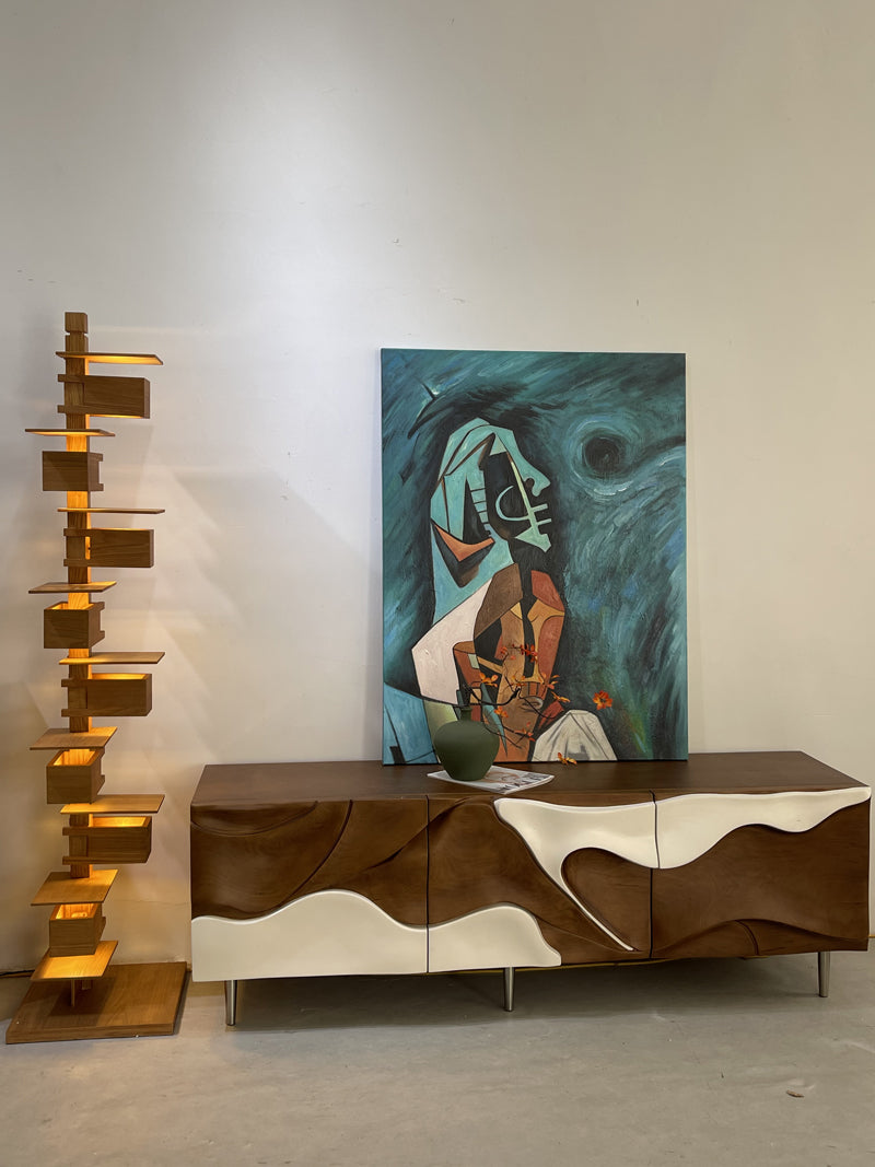 Luxury Two-Tone Wave Design TV Cabinet