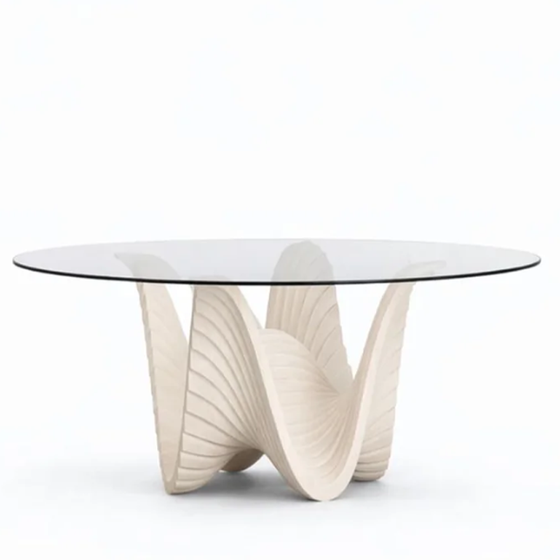 Round Wood & Glass Dining Table Luxury Furniture