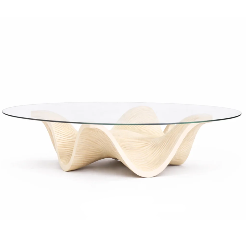 Round Wood & Glass Coffee Table for Living Room