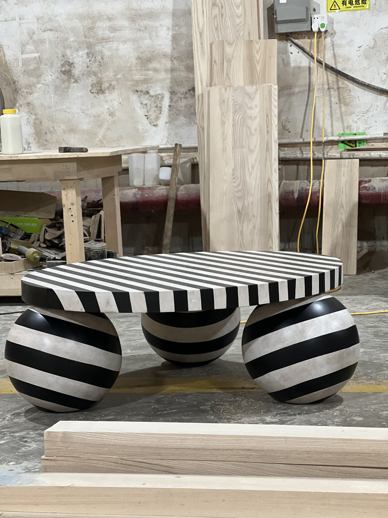 Geometric Stripes Low-Profile Wooden Coffee Table