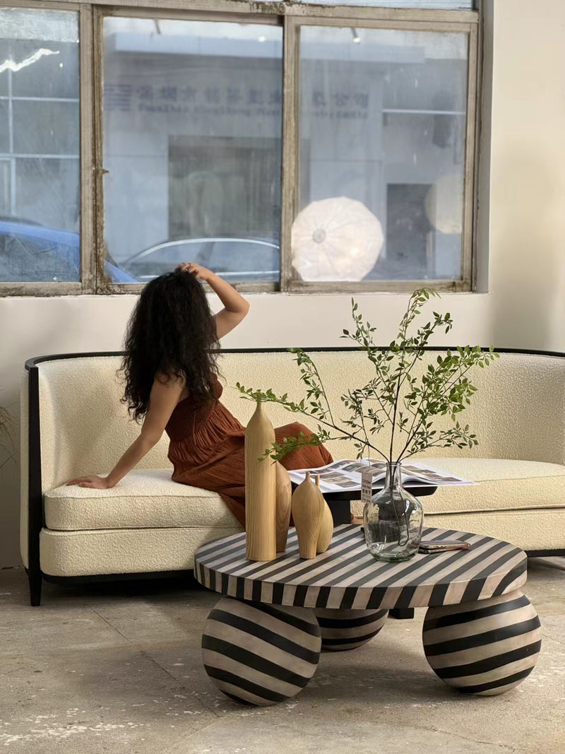 Geometric Stripes Low-Profile Wooden Coffee Table