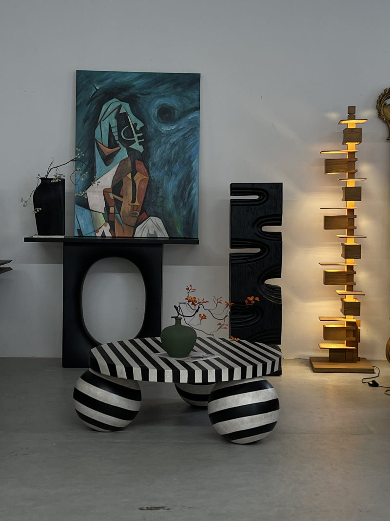 Geometric Stripes Low-Profile Wooden Coffee Table