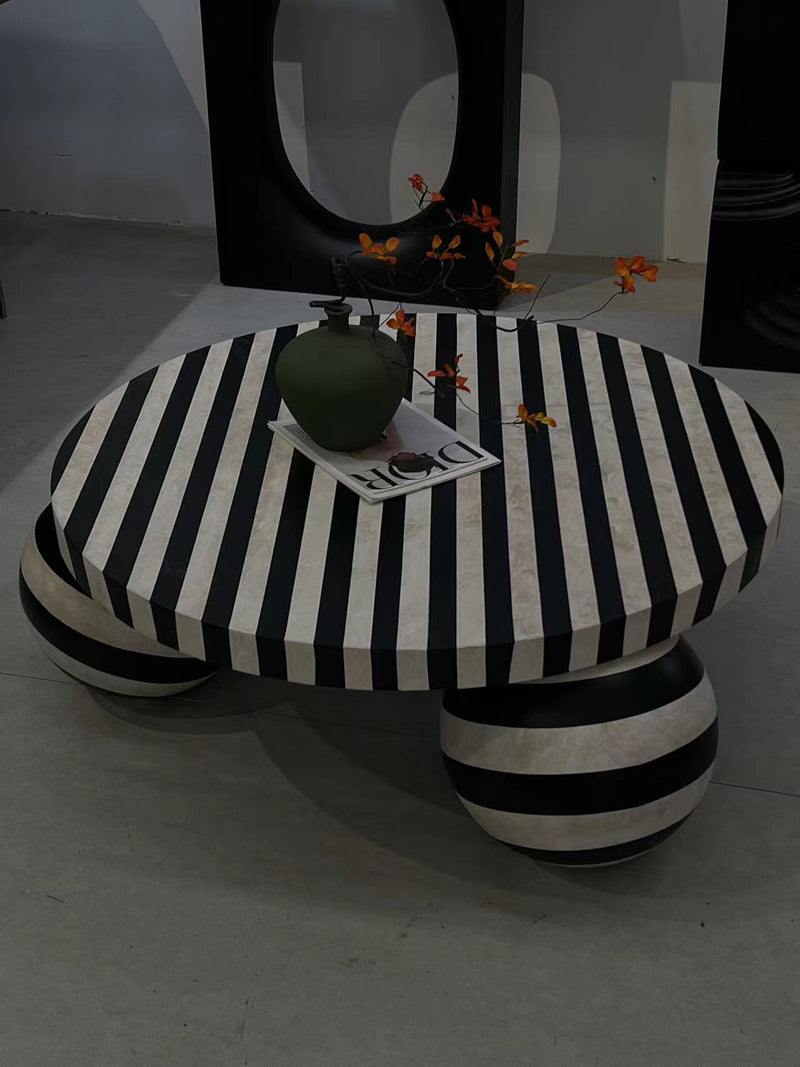 Geometric Stripes Low-Profile Wooden Coffee Table