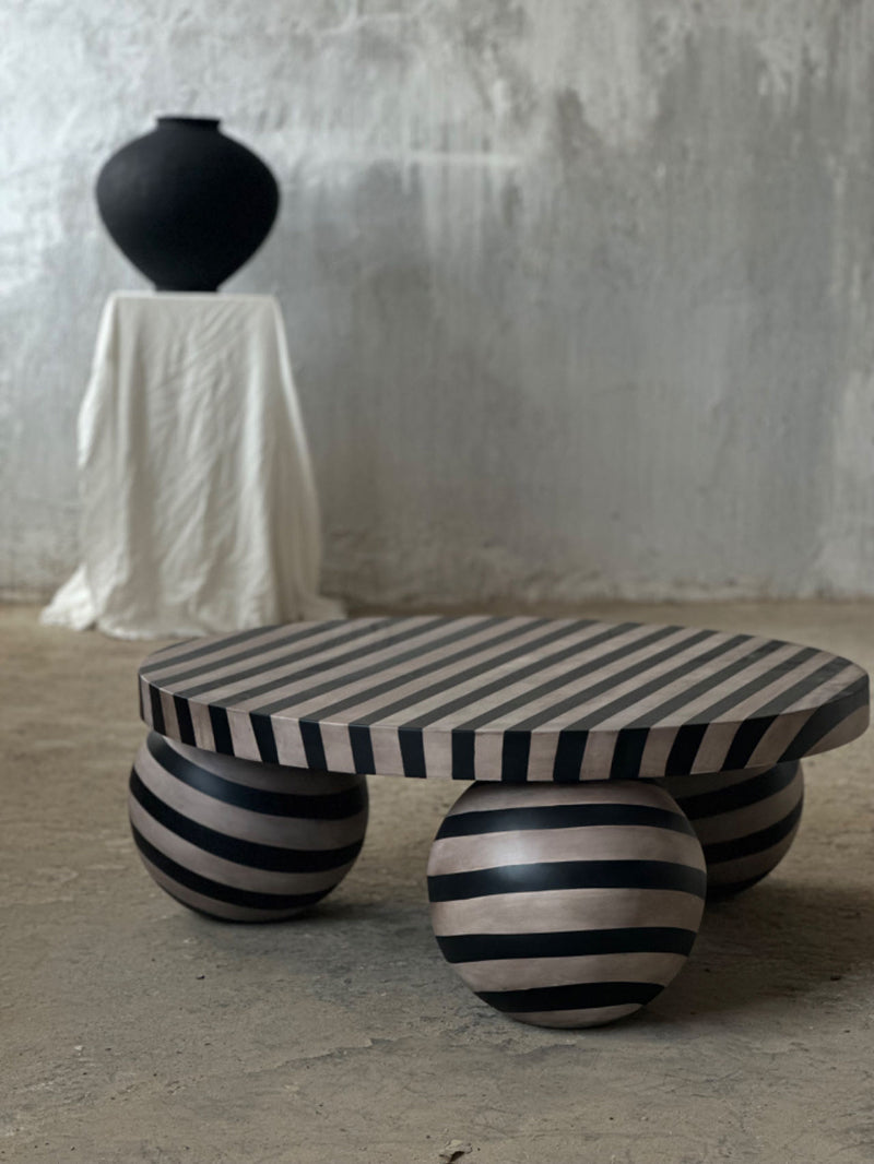 Geometric Stripes Low-Profile Wooden Coffee Table