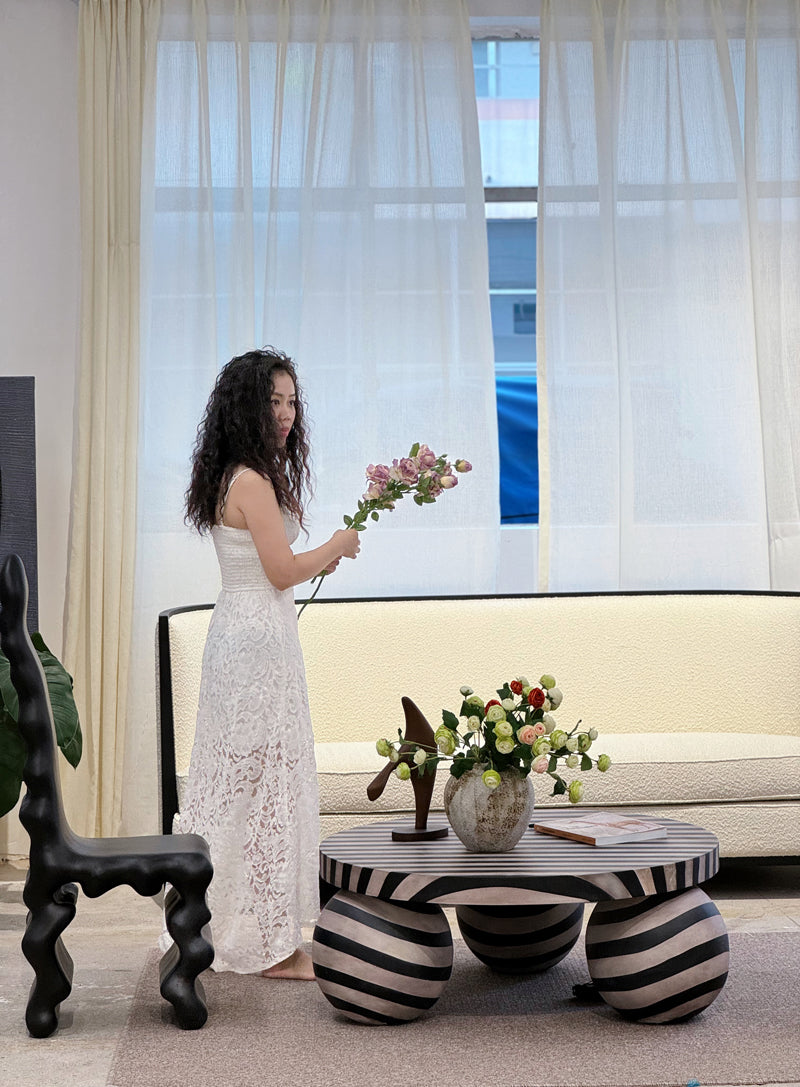 Geometric Stripes Low-Profile Wooden Coffee Table