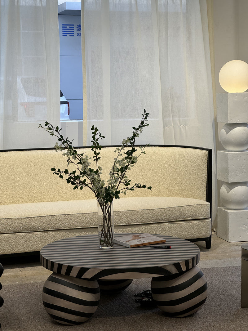 Geometric Stripes Low-Profile Wooden Coffee Table