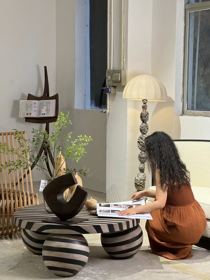 Geometric Stripes Low-Profile Wooden Coffee Table