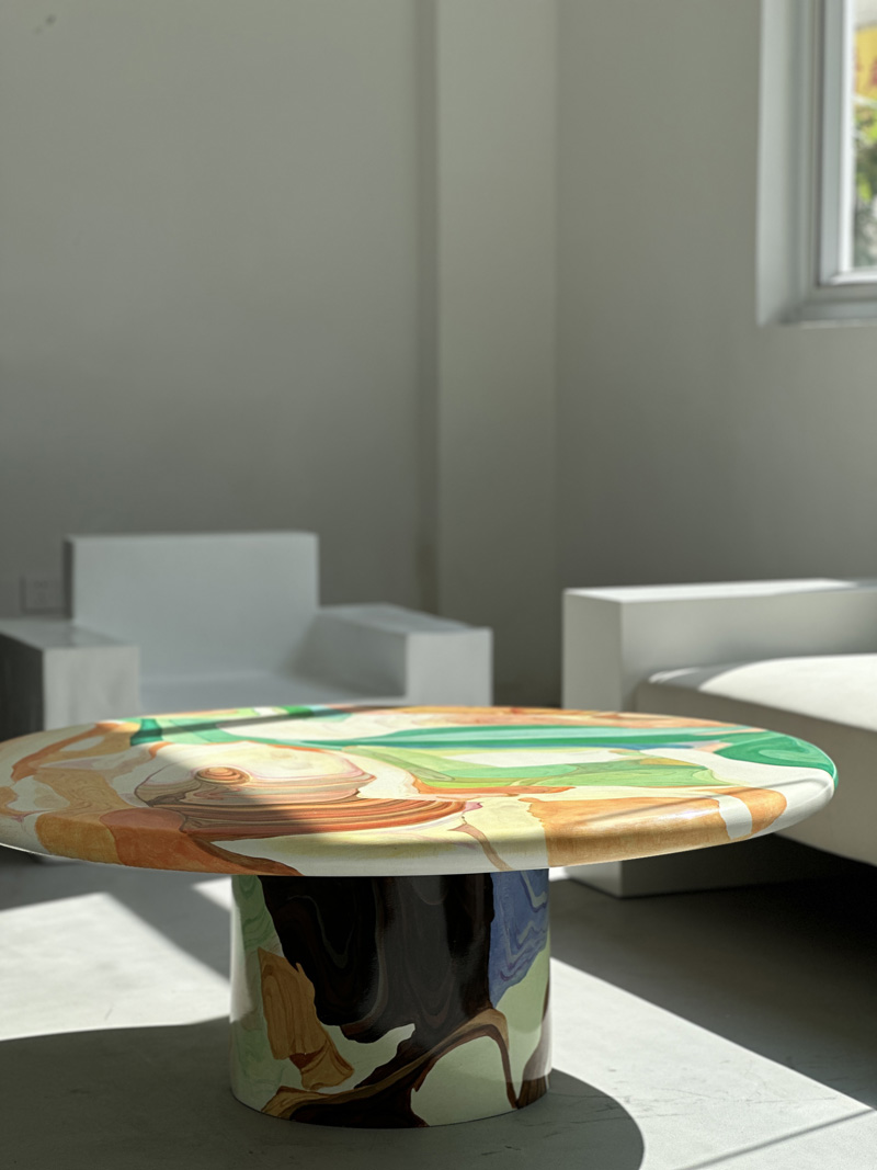 Handmade Painting Colorful Wooden Round Coffee Table 