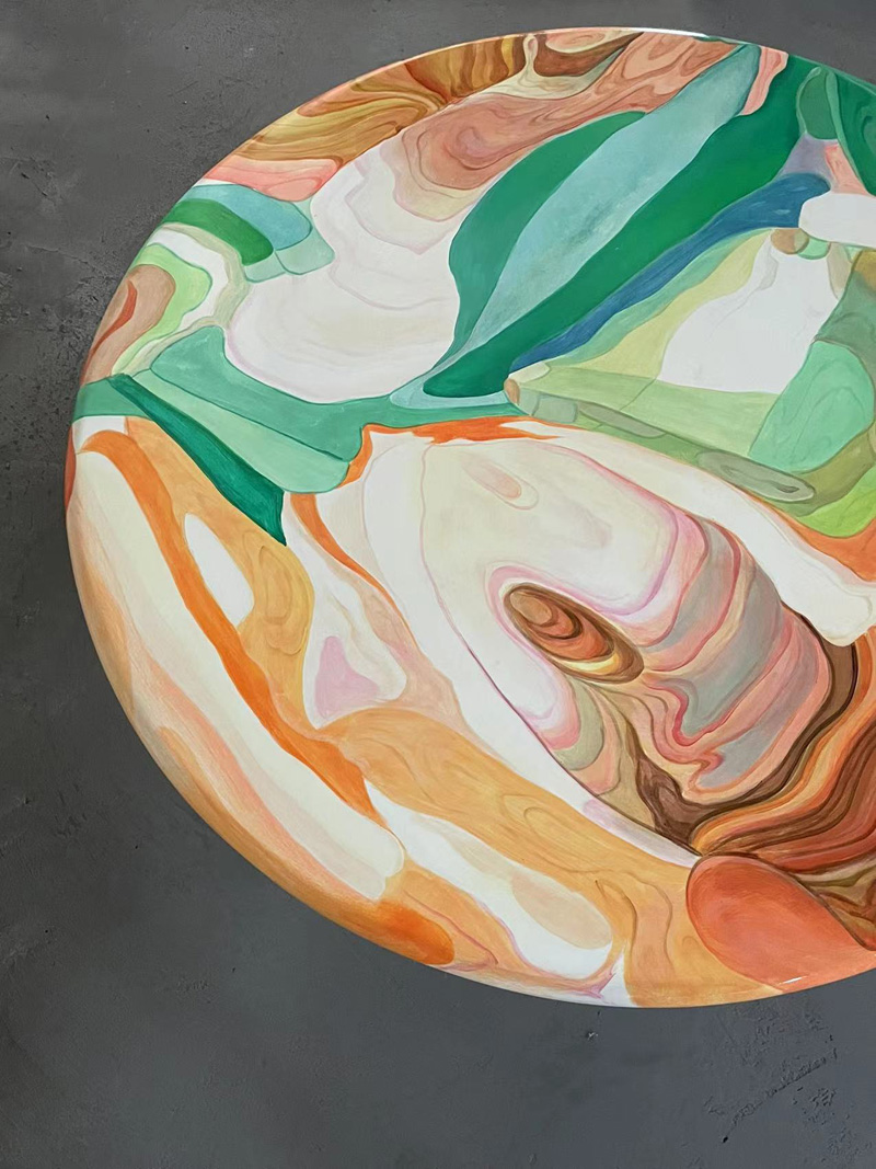 Handmade Painting Colorful Wooden Round Coffee Table 