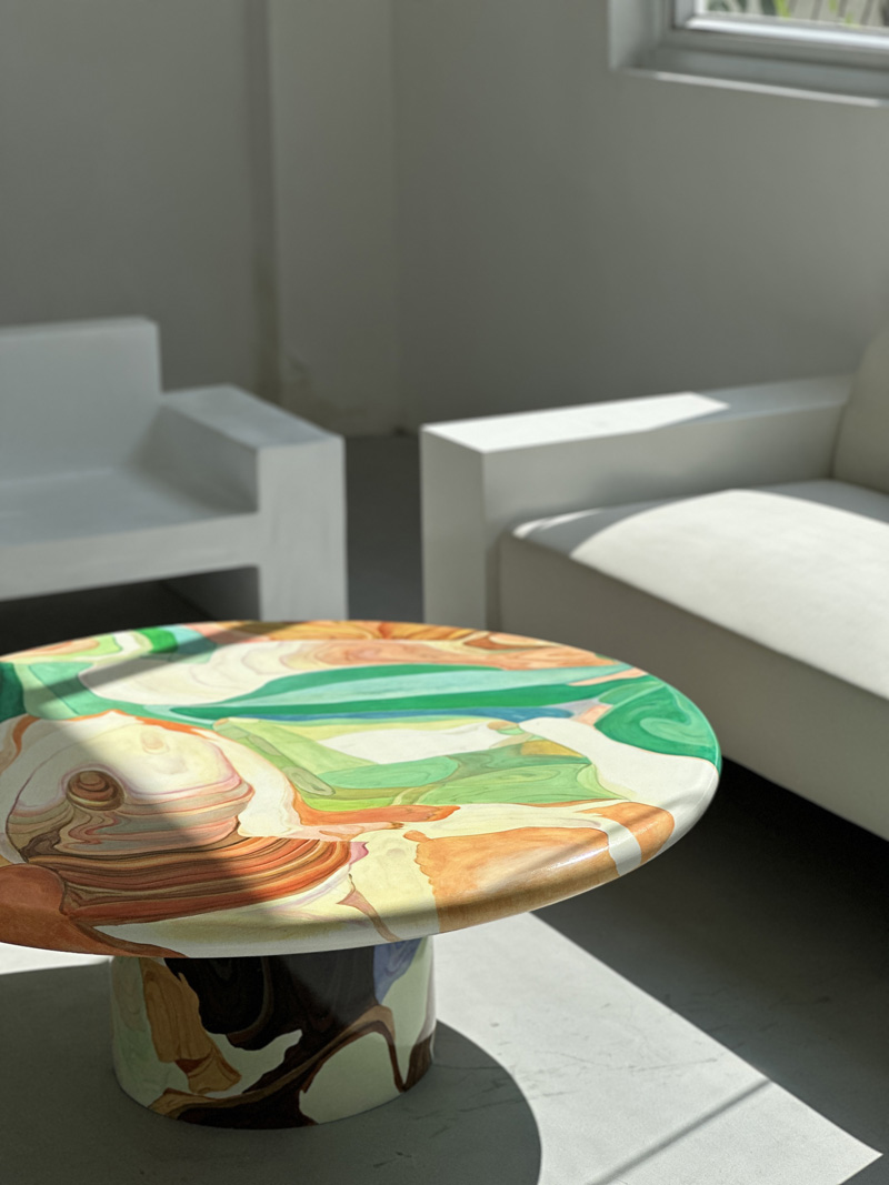 Handmade Painting Colorful Wooden Round Coffee Table 