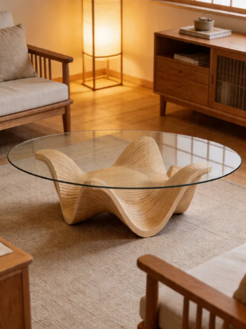 Oval Wood & Glass Coffee Table for Living Room