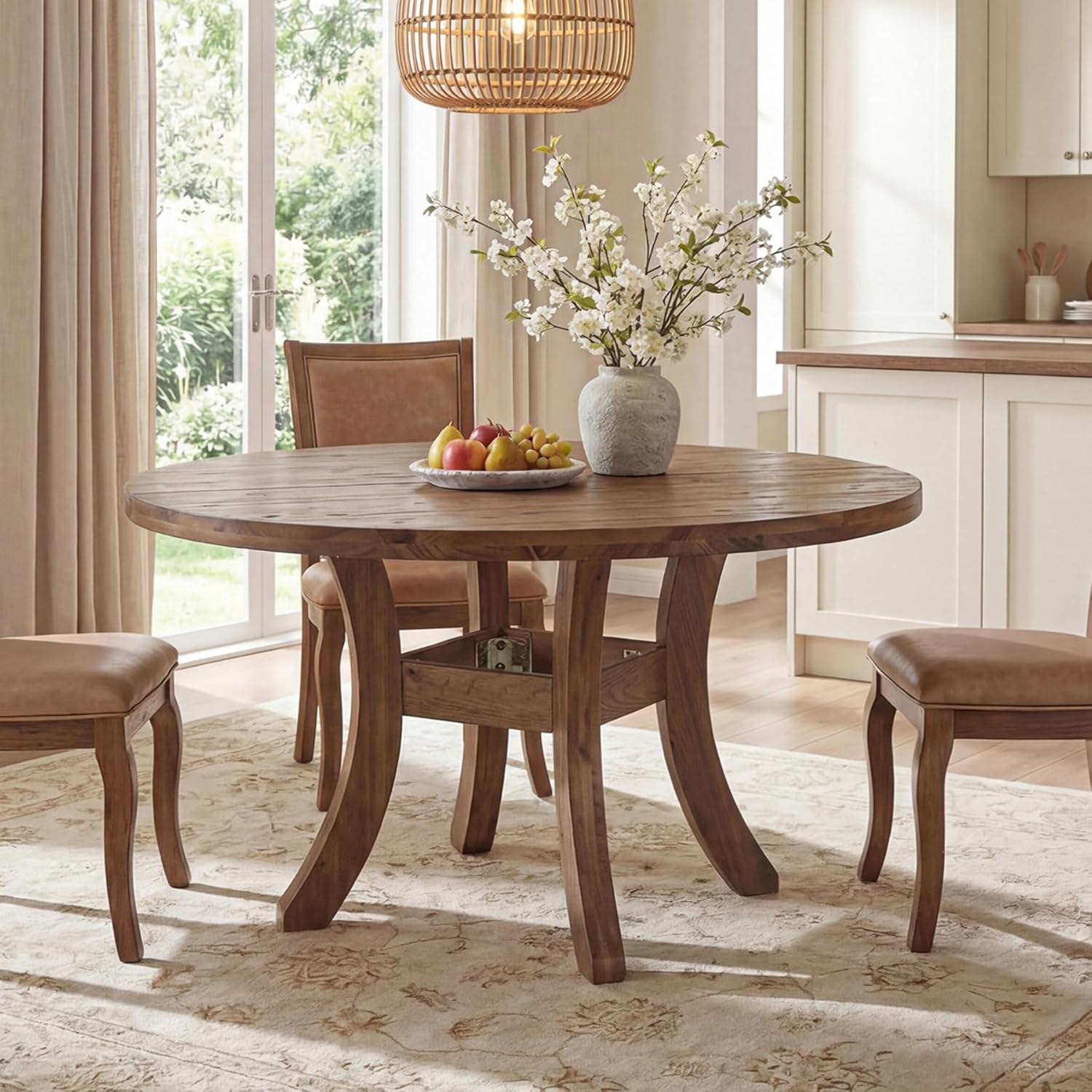 Farmhouse Circle Kitchen Round Table with Unique Curved Legs