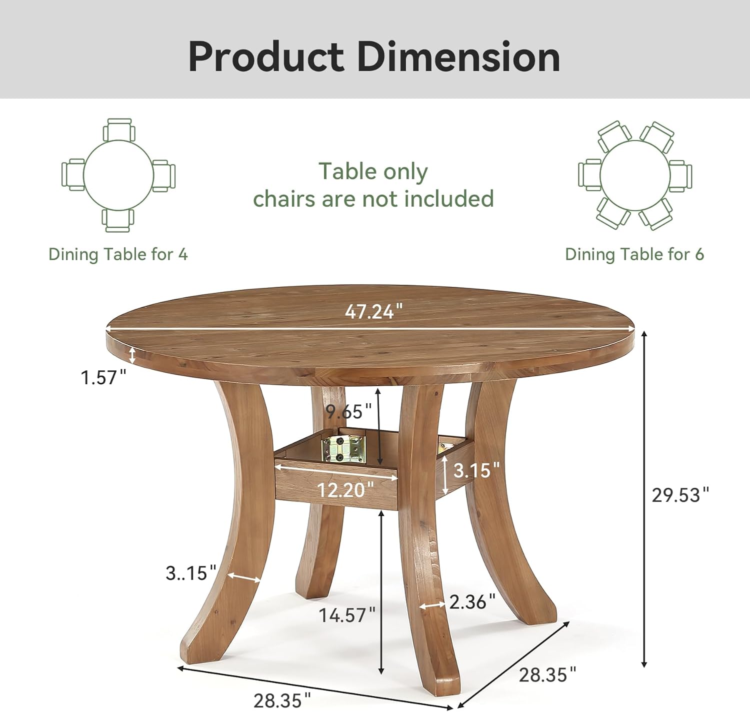 Farmhouse Circle Kitchen Round Table with Unique Curved Legs