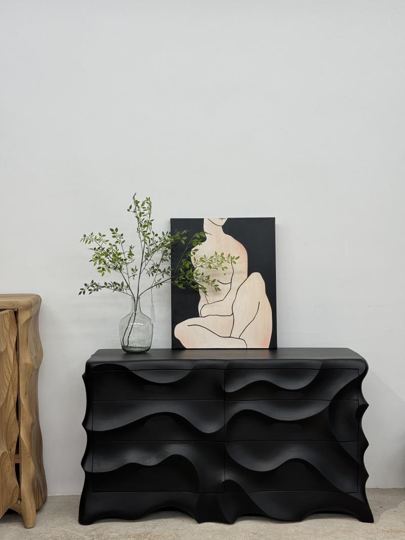 Modern Art Matte Wave Front Sculptural Sideboard Six-Drawer Cabinet