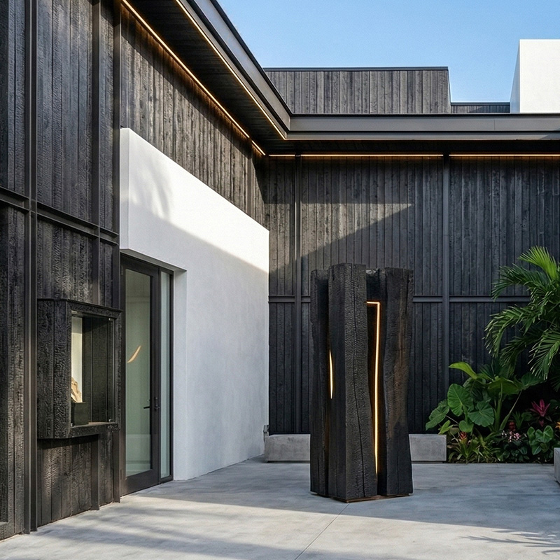 Premium Golden Brown Shou Sugi Ban Charred Pine Wood Siding Wire Brushed Solid Timber Facade for High-End Residential Projects