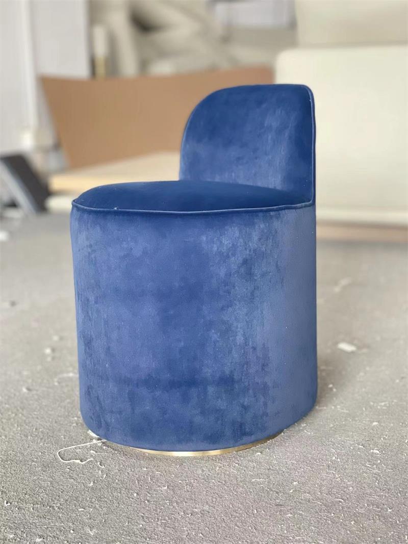 Modern navy blue velvet round padded back vanity stool