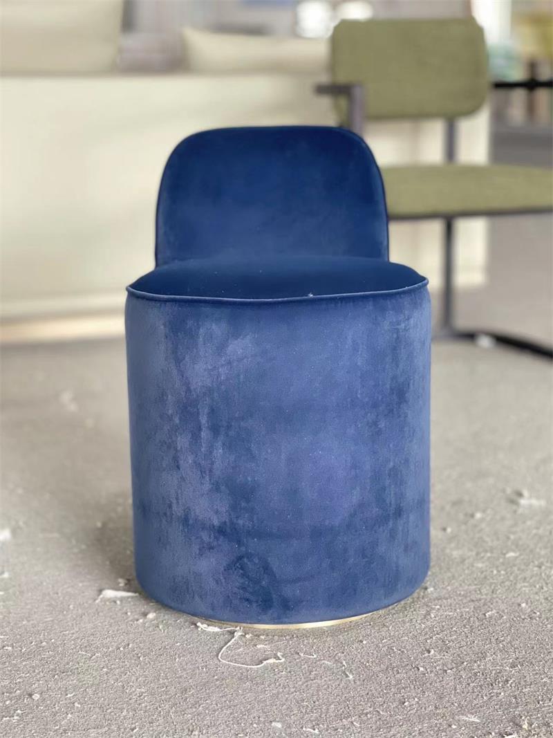 Modern navy blue velvet round padded back vanity stool
