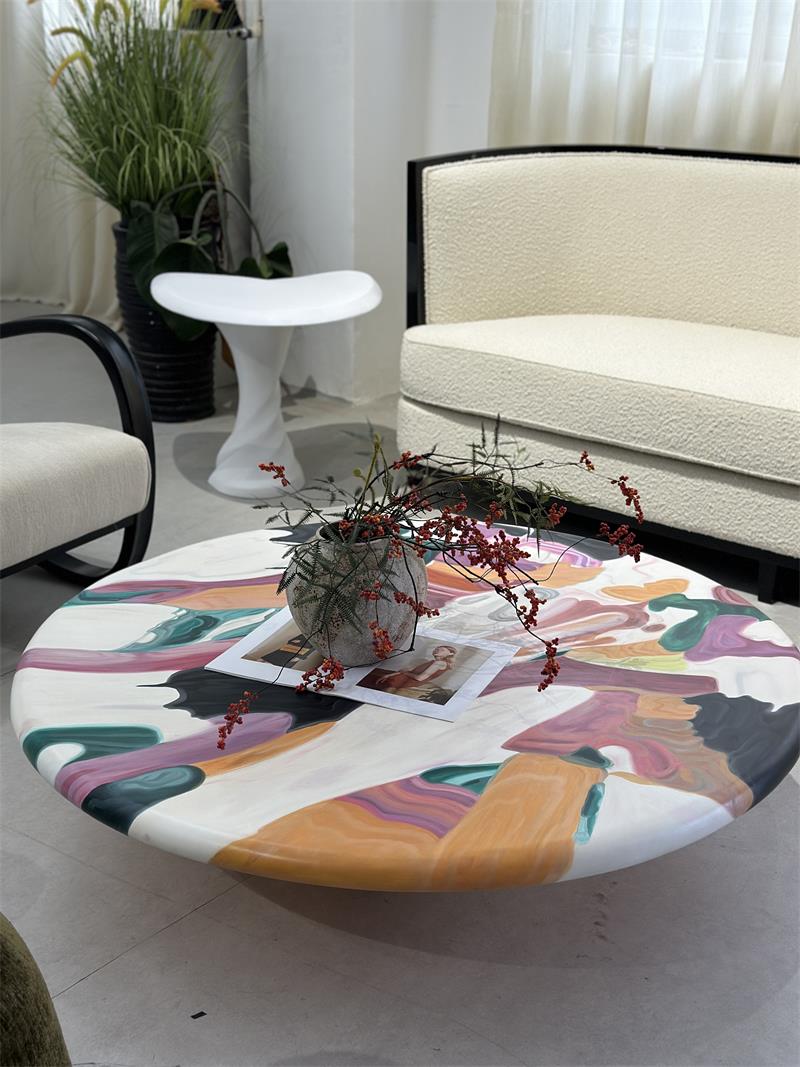 Modern Minimalist Hand-Drawn Abstract Wooden Art Tea Table Coffee Table