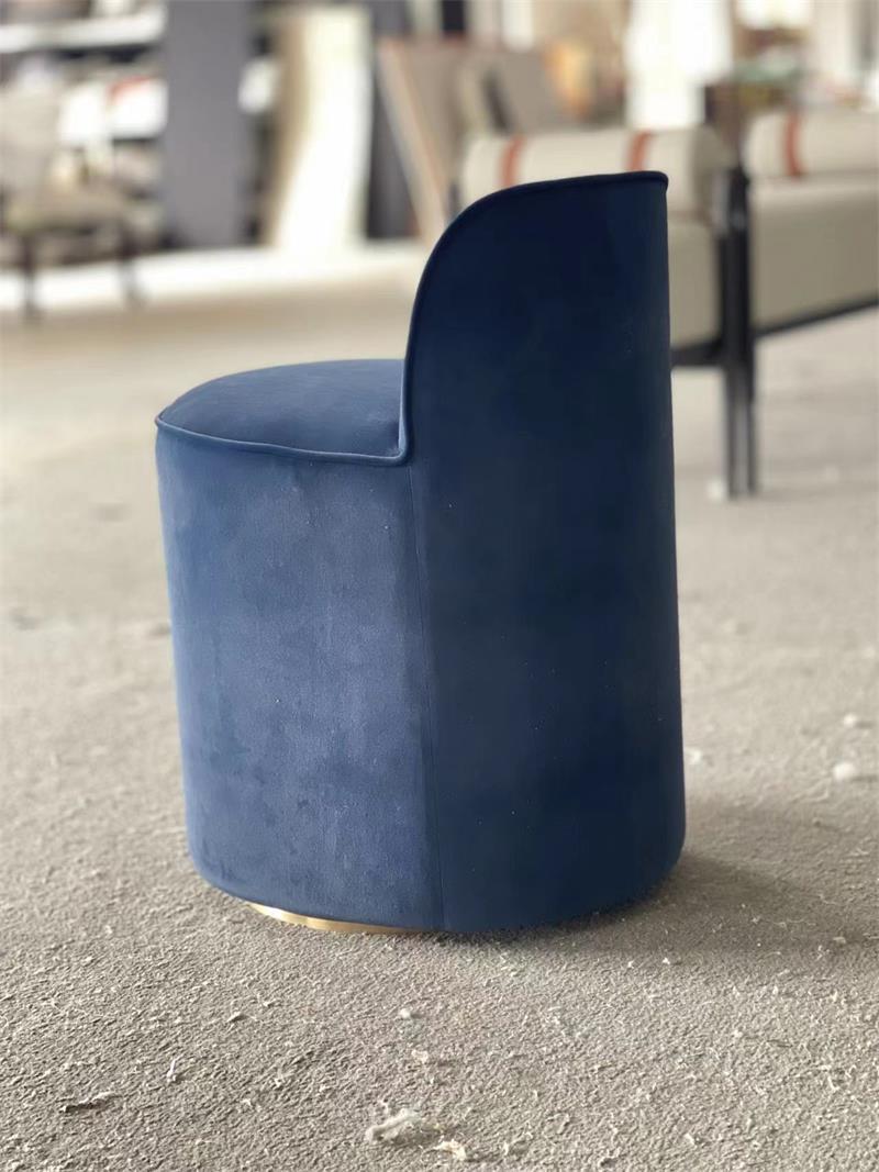 Modern navy blue velvet round padded back vanity stool