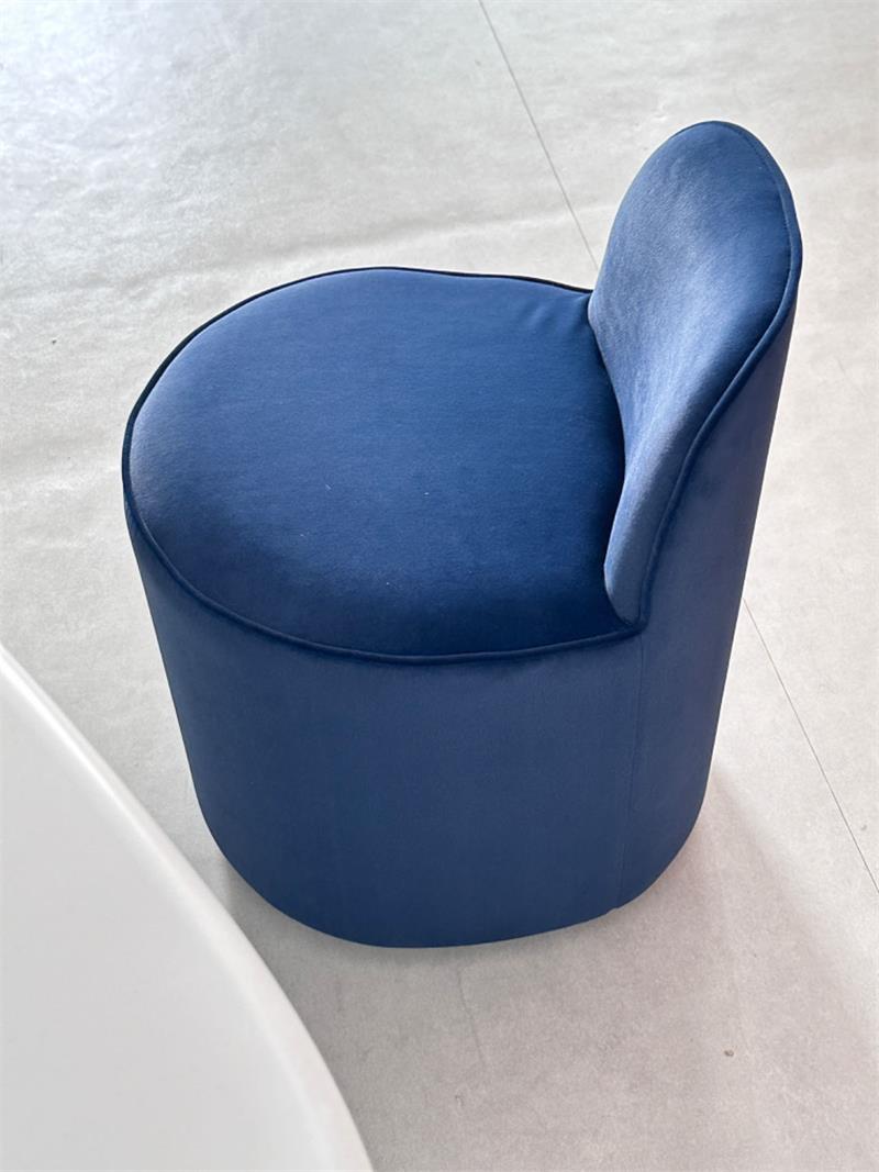 Modern navy blue velvet round padded back vanity stool