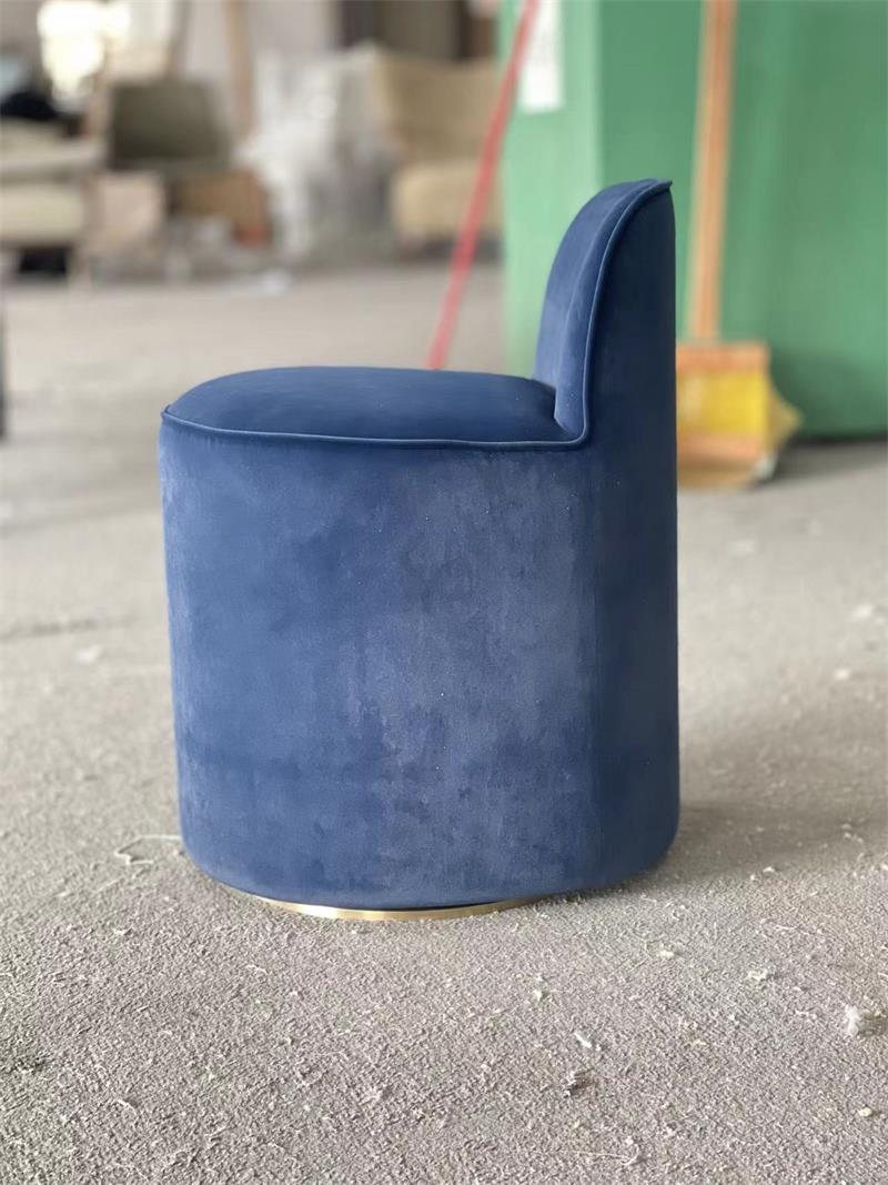 Modern navy blue velvet round padded back vanity stool
