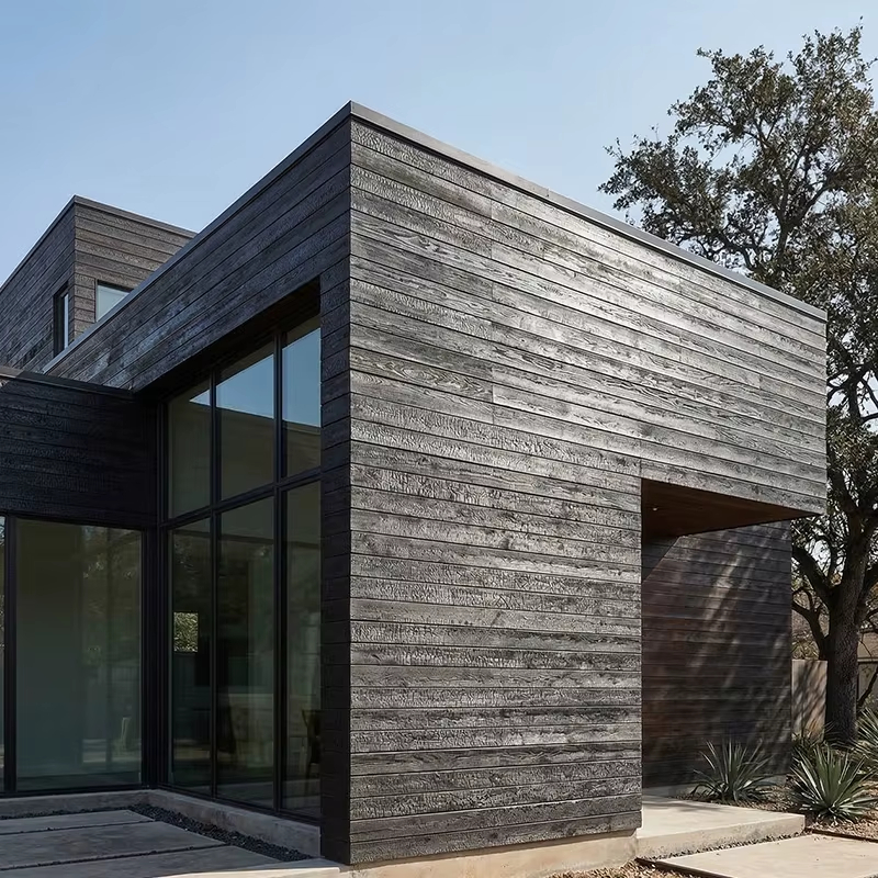 Fire Rated Weather Resistant Golden Brown Carbonized Pine Wood Siding Solid Timber Cladding for Luxury Hotel Wall