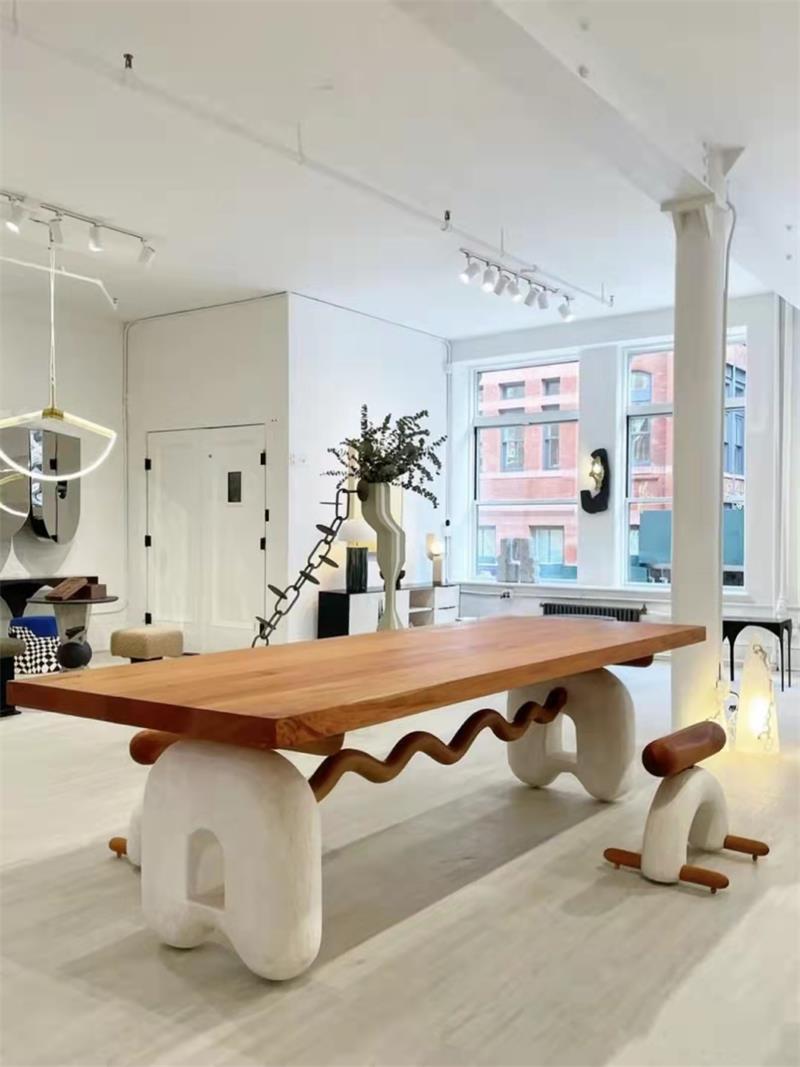 Pure Handmade Organic Modern French-style Cream Solid Wood Natural Art Dining Table