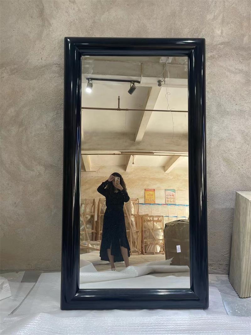Modern large rectangular vertical black wide-frame full-length floor mirror
