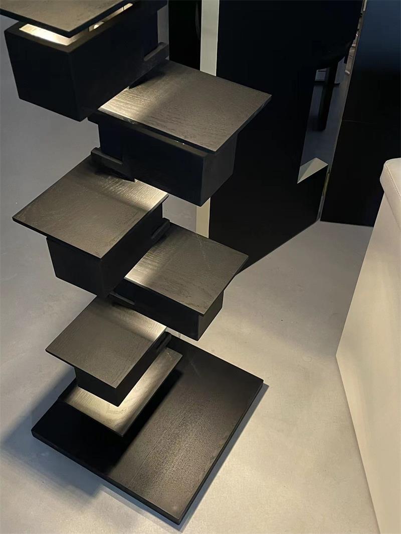 Geometric Stacked Wooden Abstract Sculpture Floor Lamp