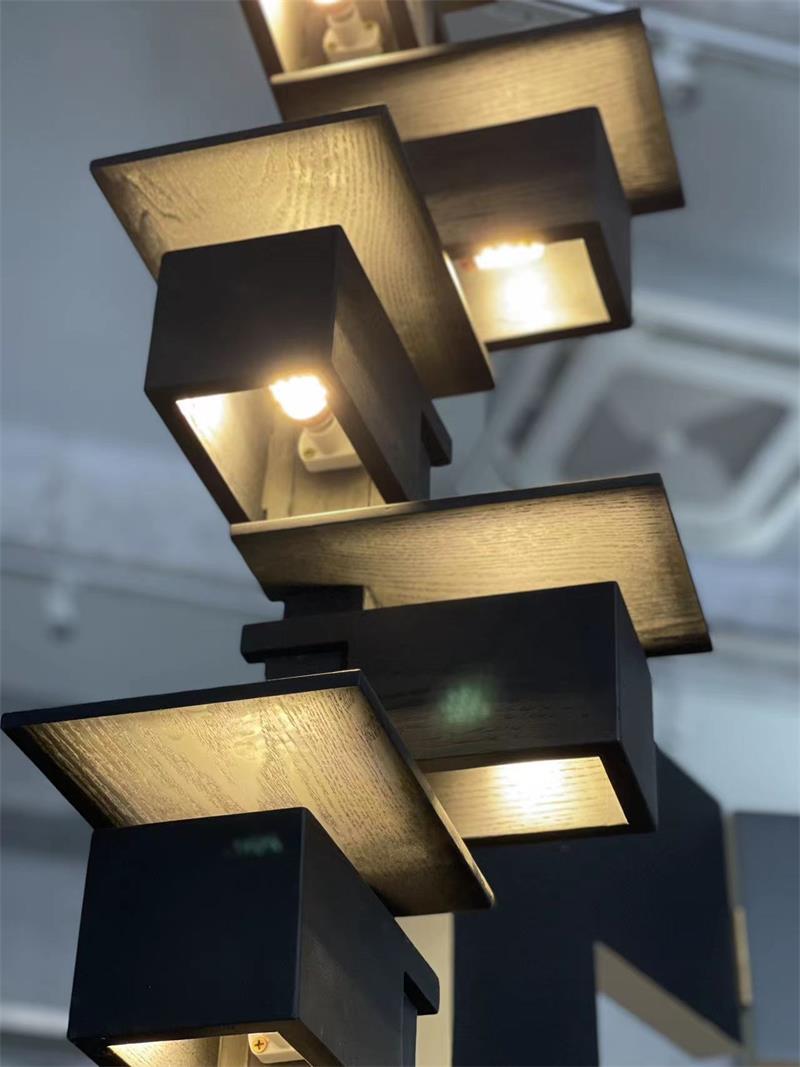 Geometric Stacked Wooden Abstract Sculpture Floor Lamp