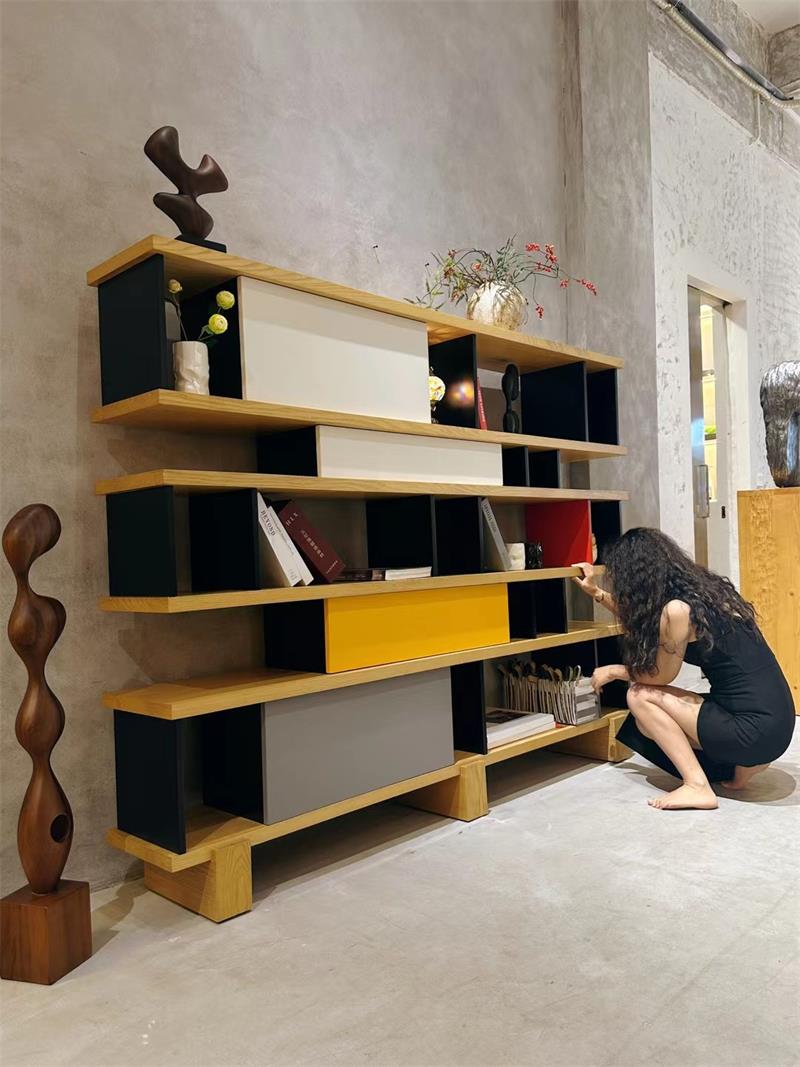 Modern minimalist modular open multicolor wooden bookshelf