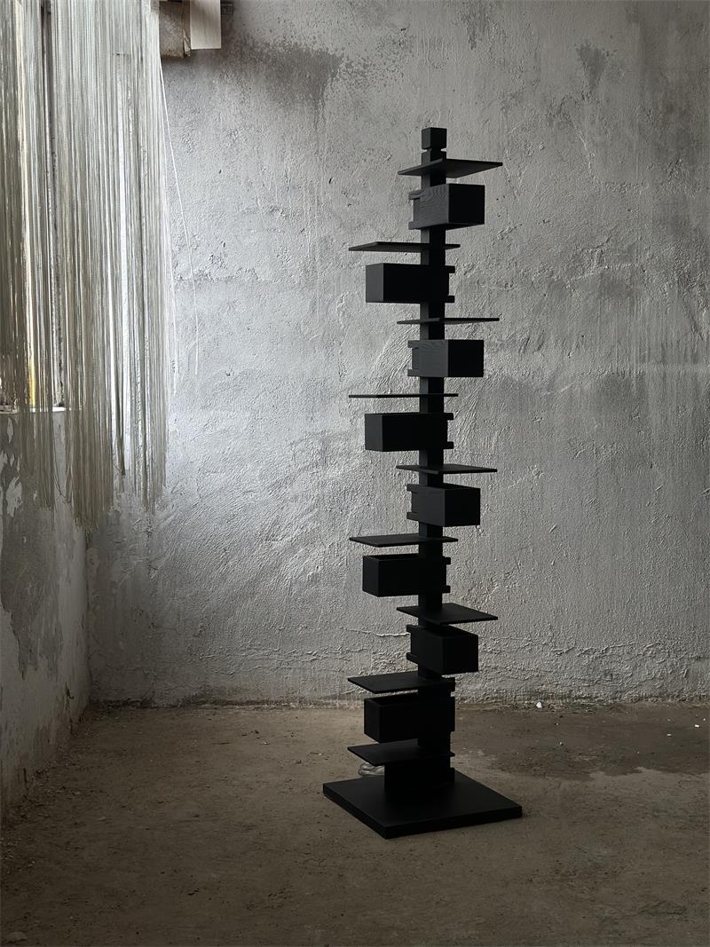 Geometric Stacked Wooden Abstract Sculpture Floor Lamp
