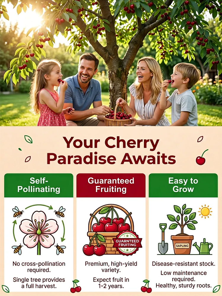🍒 Extra Large Goma Hali Cherry Tree Saplings | Self-pollinating, Bears Fruit in the Same Year, Sweetness Up to 30% 🌳