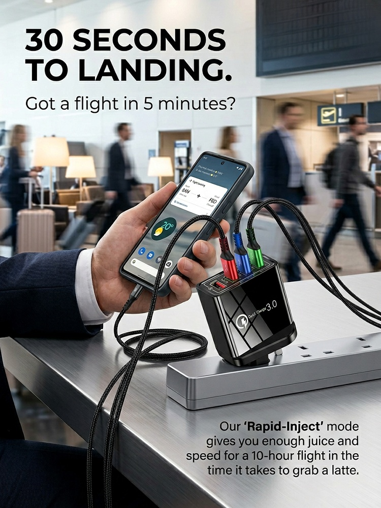 Four-Port Travel Charger for Extended Phone Battery Life