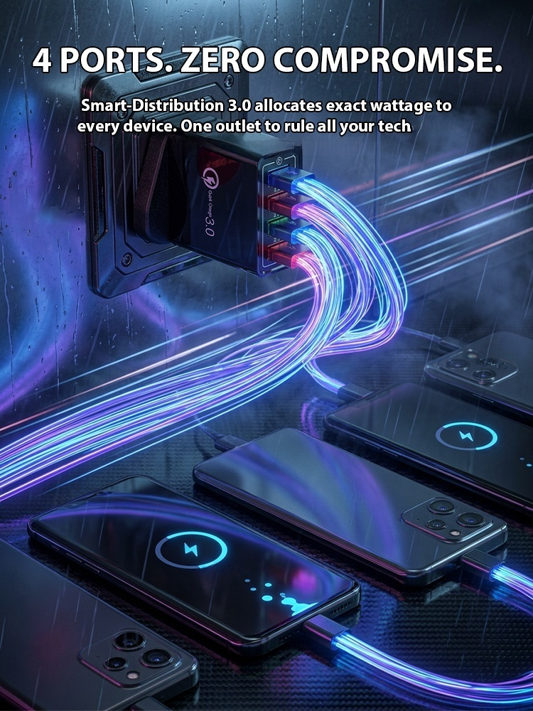 Four-Port Travel Charger for Extended Phone Battery Life