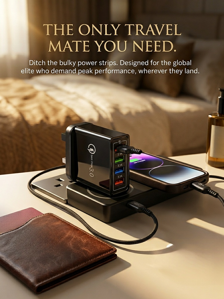 Four-Port Travel Charger for Extended Phone Battery Life