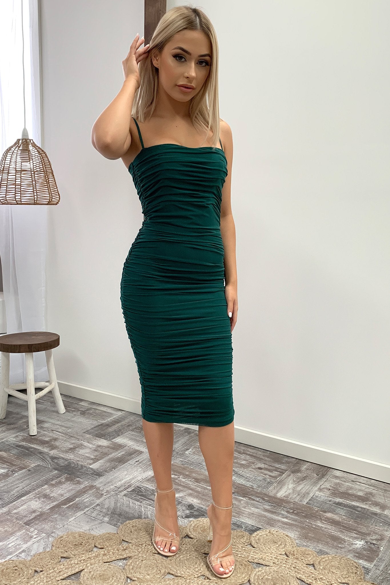 Zena Mesh Midi Dress - Emerald-Coutiqo