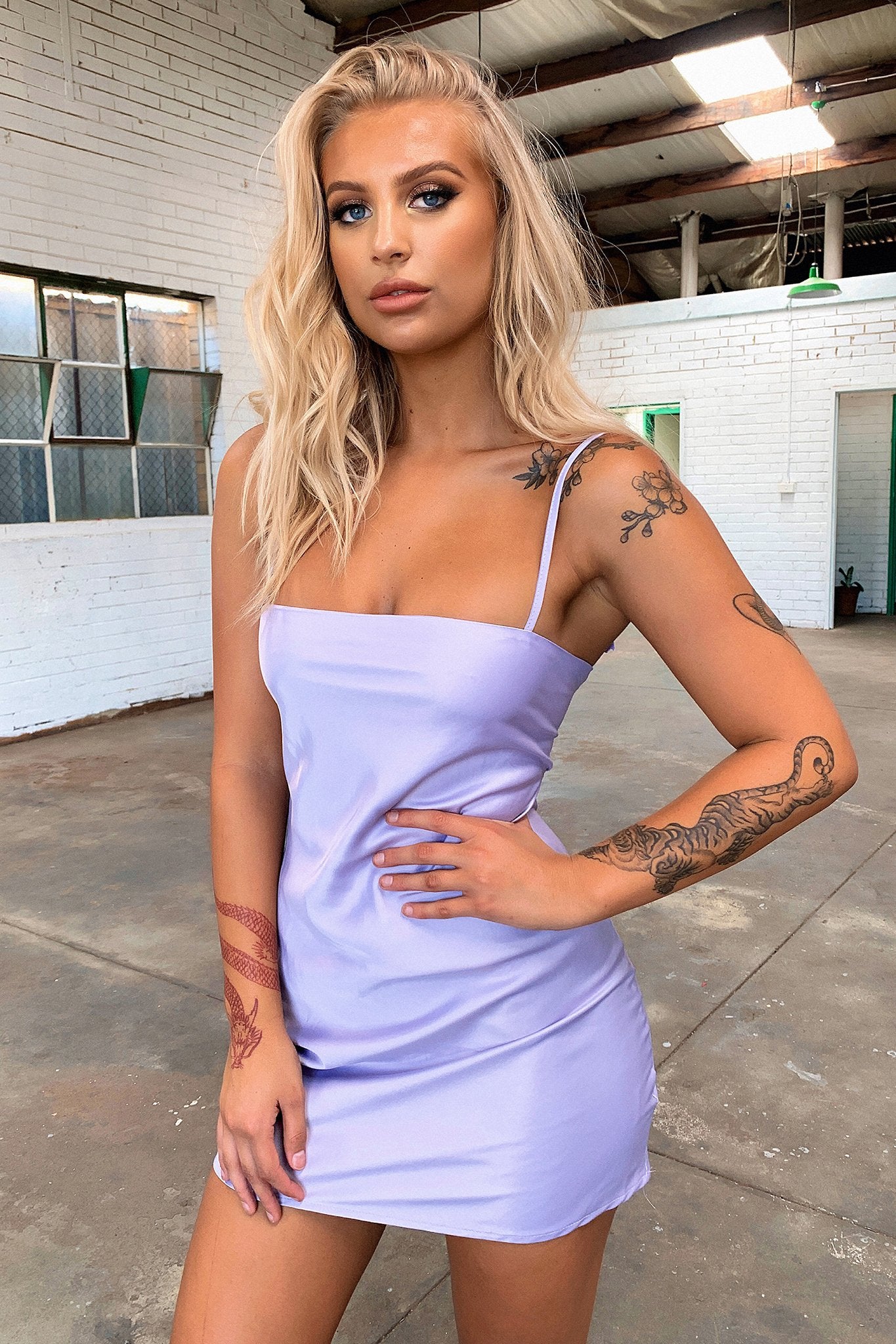 Addison Satin Mini Dress - Lilac-Coutiqo