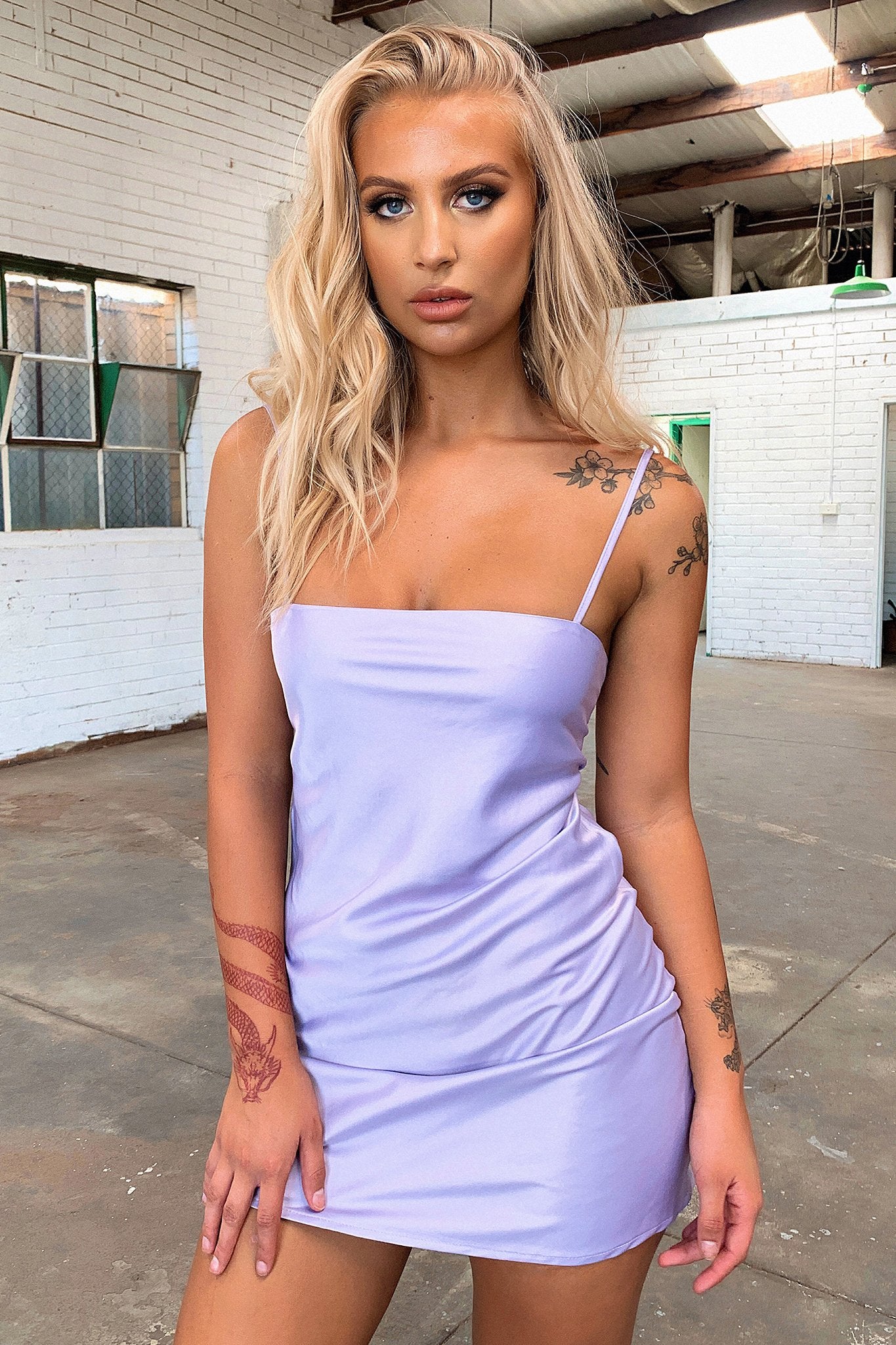 Addison Satin Mini Dress - Lilac-Coutiqo