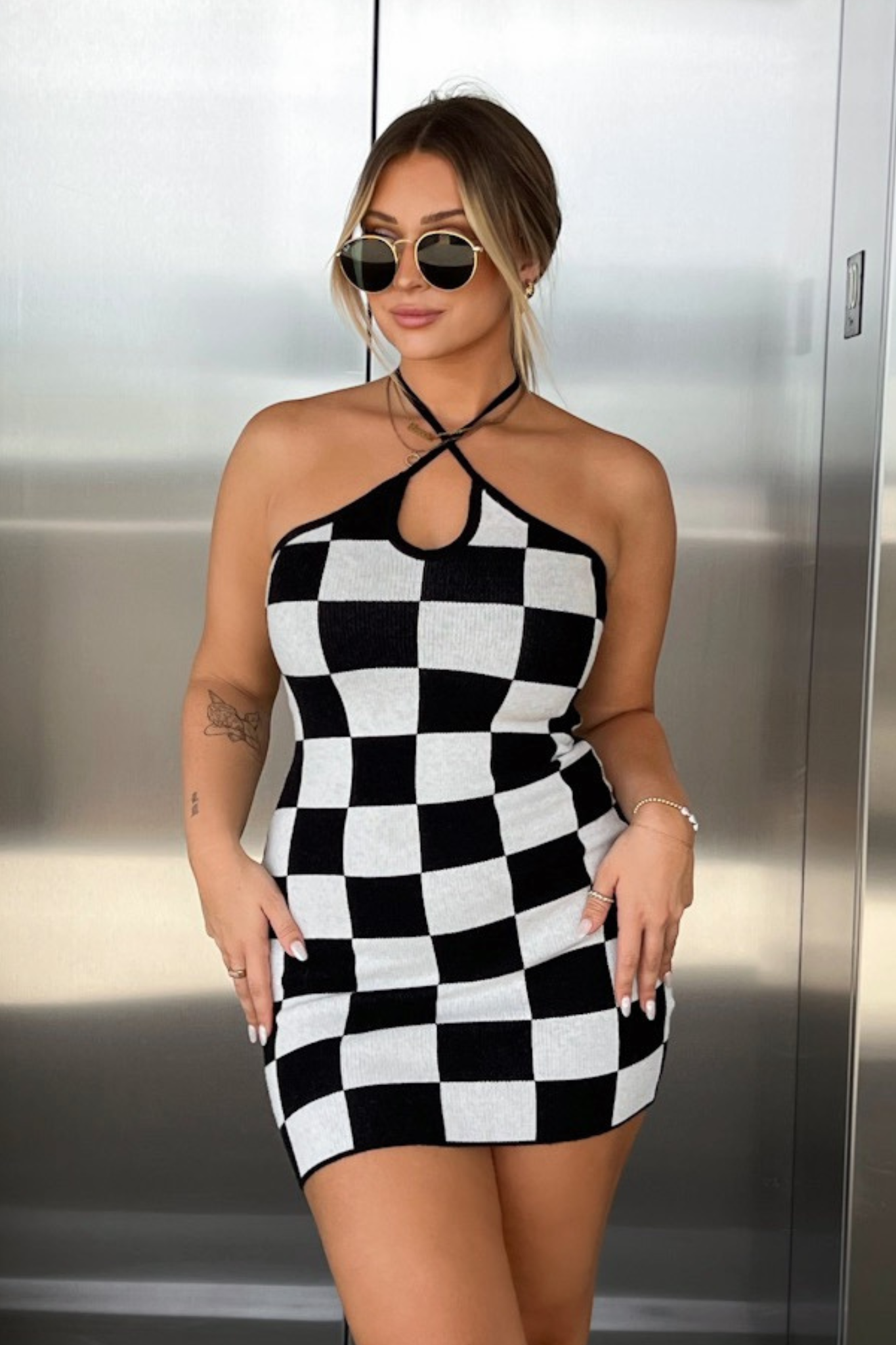 Pollen dress - Black/White Checkered-Coutiqo