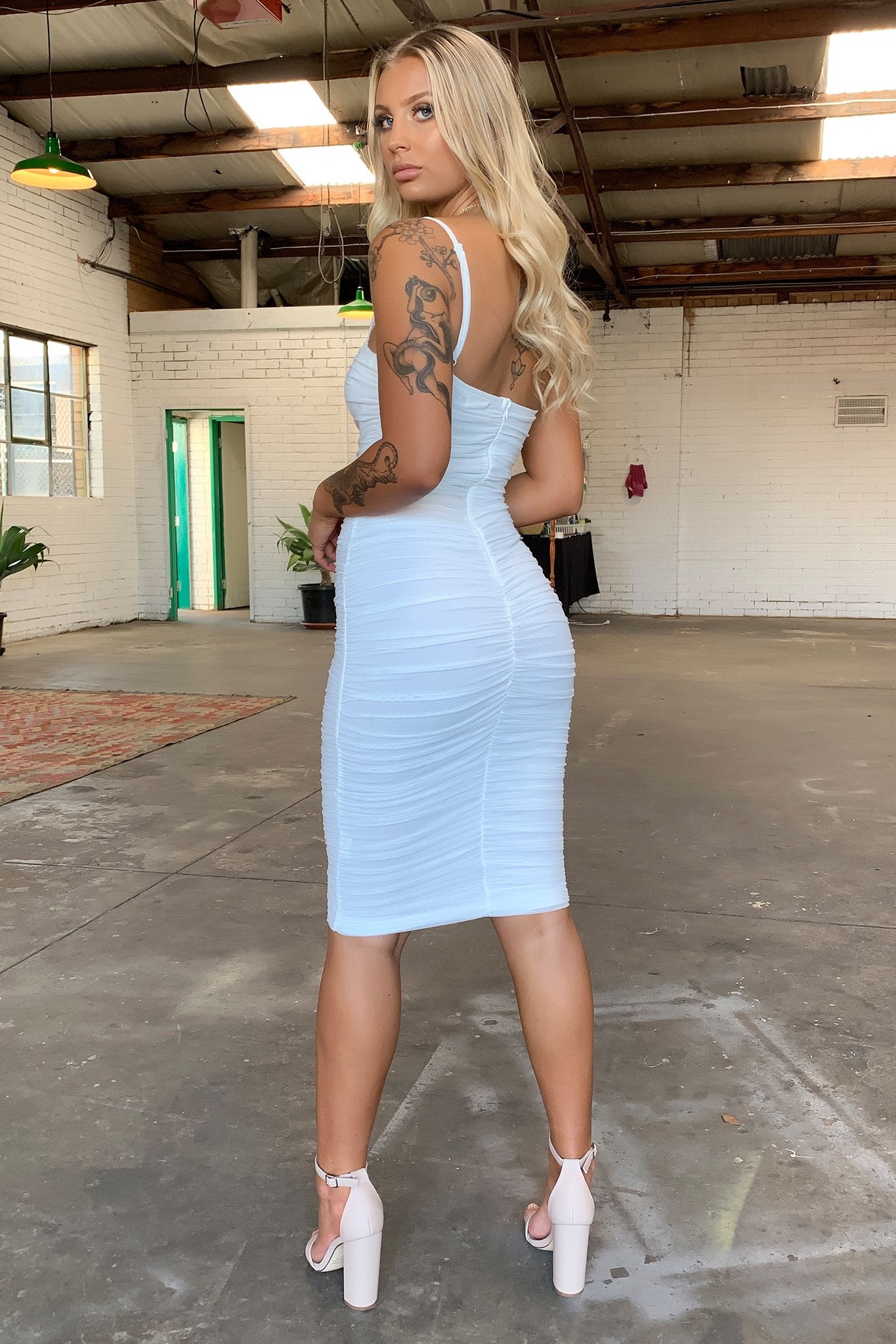 Zena Mesh Midi Dress - White-Coutiqo