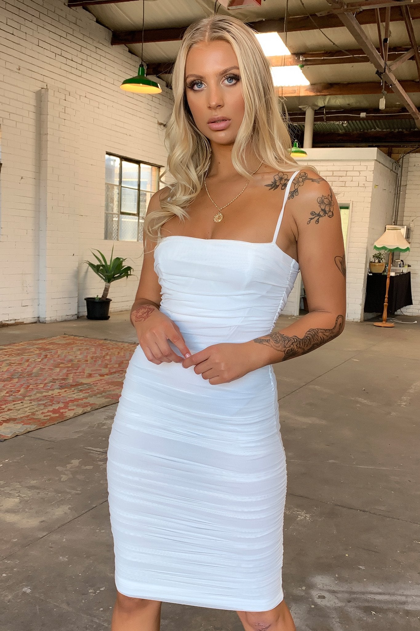 Zena Mesh Midi Dress - White-Coutiqo