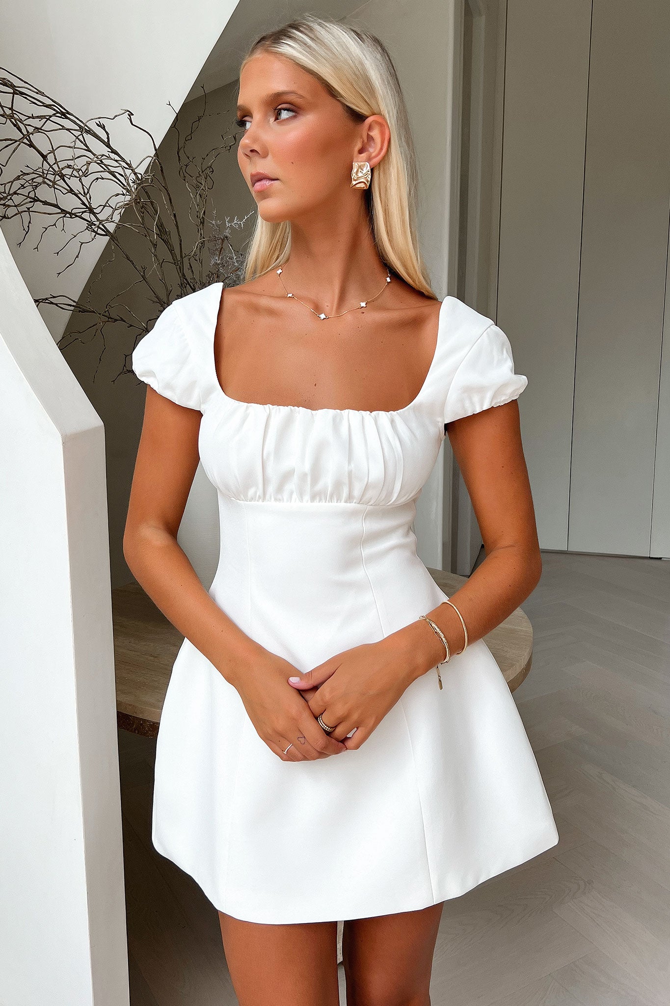 Arlette Mini Dress - White-Coutiqo