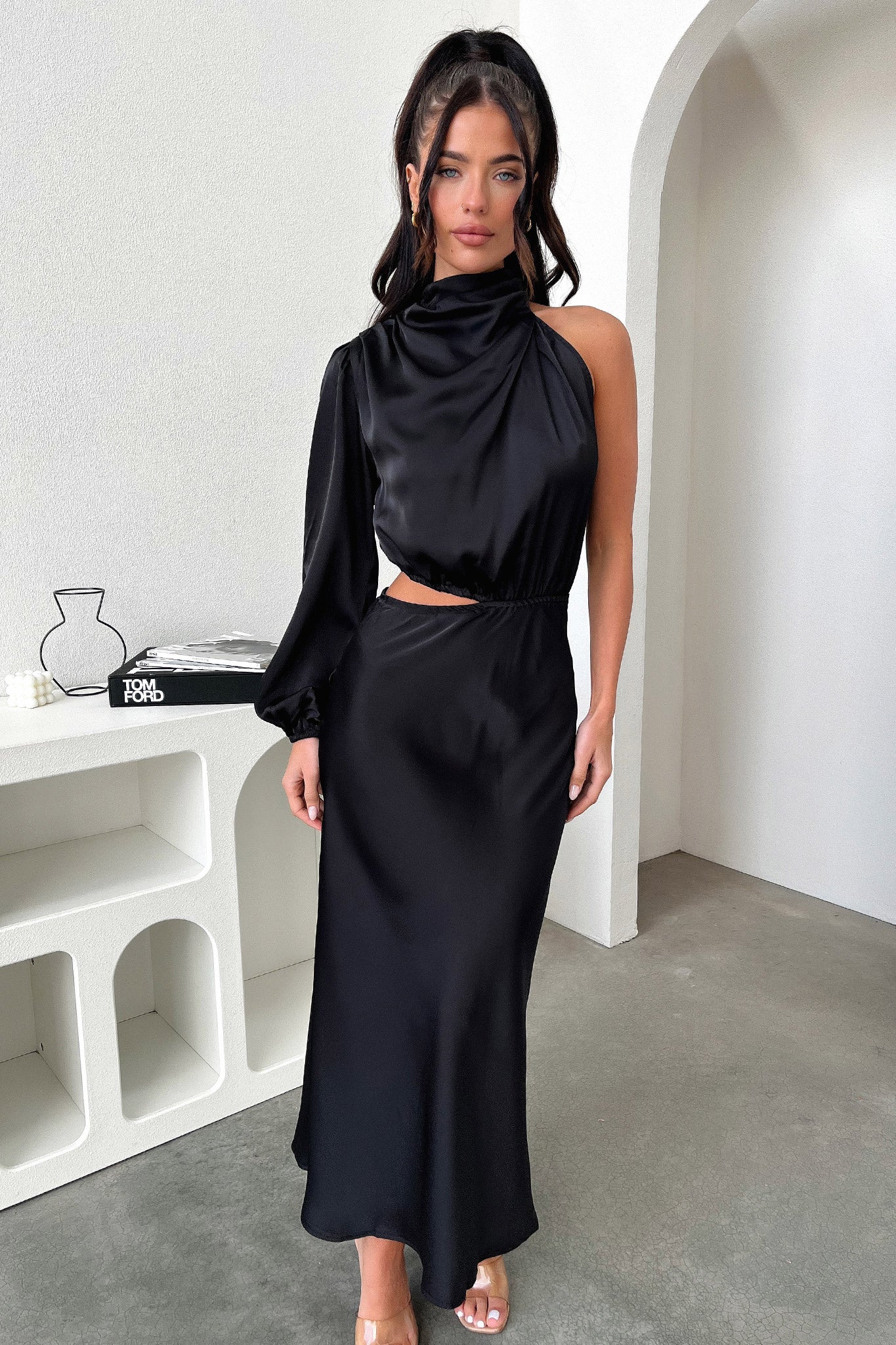 Atonia Midi Dress - Black-Coutiqo