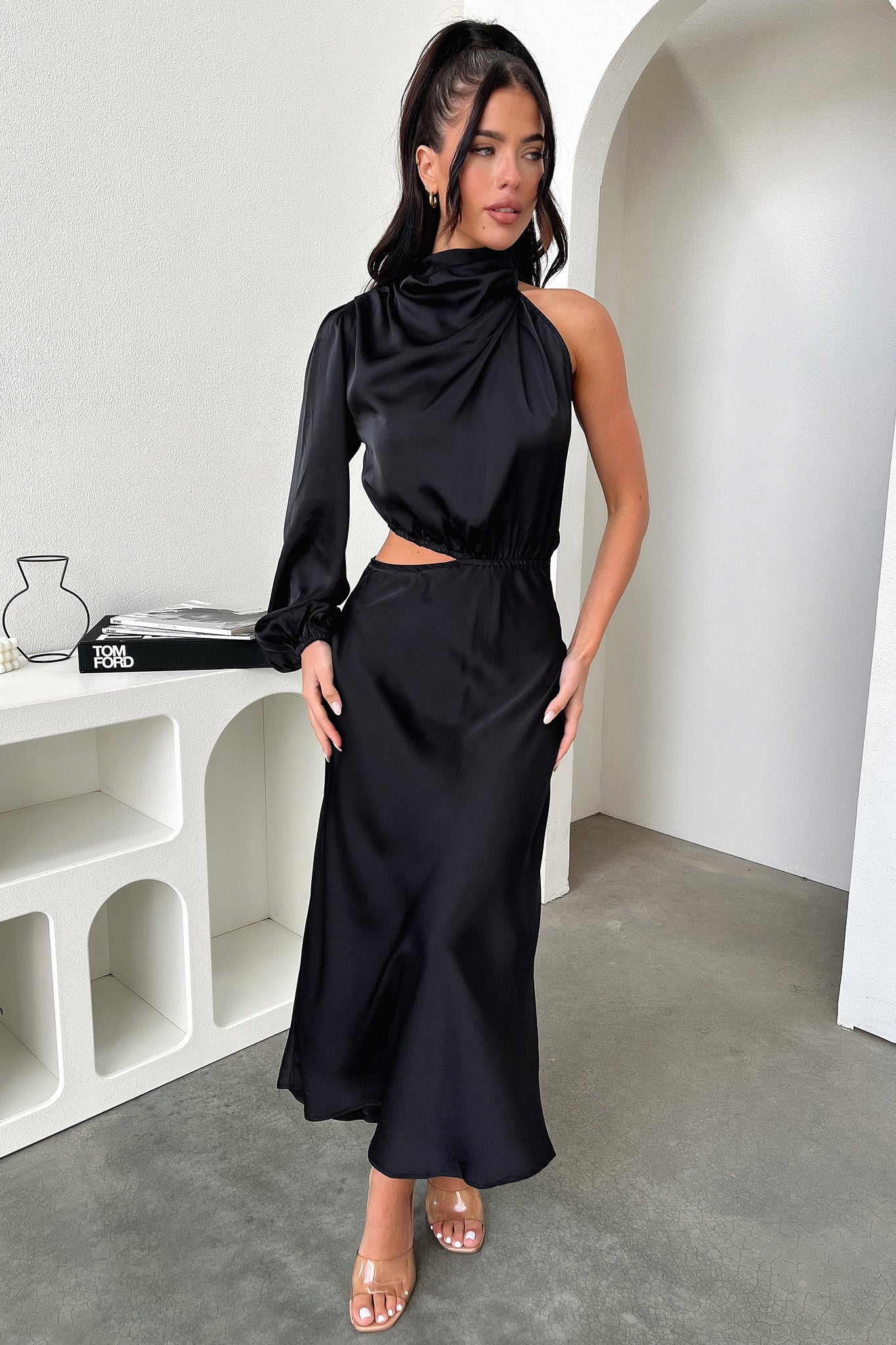 Atonia Midi Dress - Black-Coutiqo